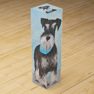 Schnauzer (Miniature) Painting - Cute Original Dog Wine Box