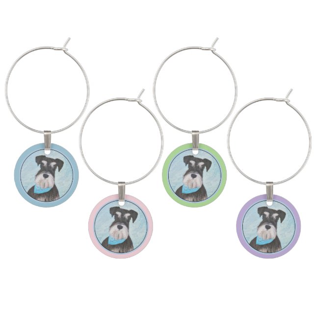 Schnauzer (Miniature) Painting - Cute Original Dog Wine Charm (Staggered)
