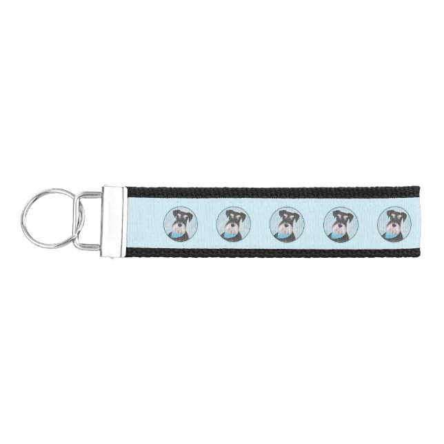 Schnauzer (Miniature) Painting - Cute Original Dog Wrist Keychain (Keys on Left)