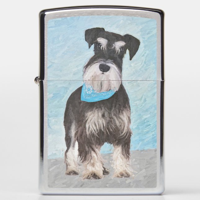 Schnauzer (Miniature) Painting - Cute Original Dog Zippo Lighter (Front)