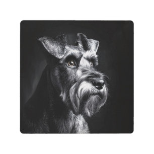 Schnauzer Monochrome Portrait Metal Print