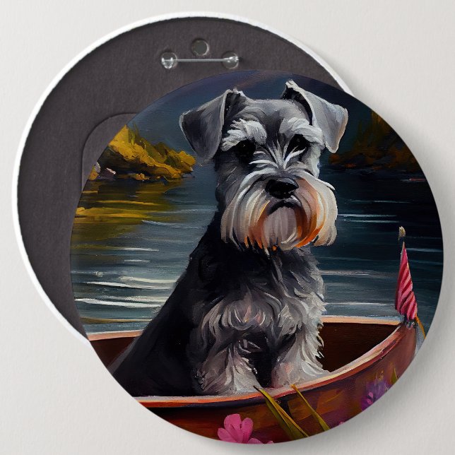 Schnauzer on a Paddle: A Scenic Adventure Button (Front & Back)
