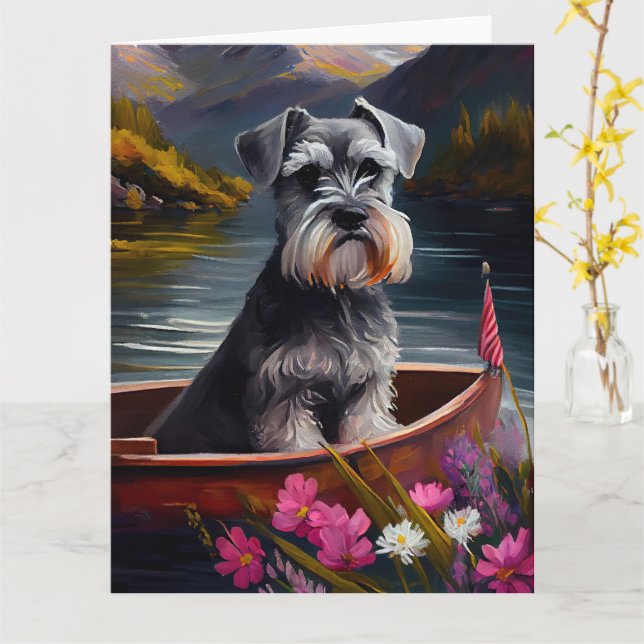 Schnauzer on a Paddle: A Scenic Adventure Card (Yellow Flower)