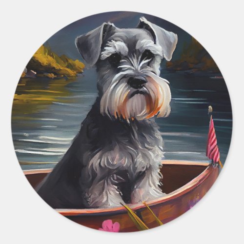 Schnauzer on a Paddle A Scenic Adventure Classic Round Sticker