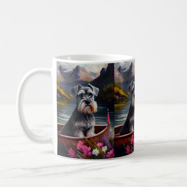 Schnauzer on a Paddle: A Scenic Adventure Coffee Mug (Left)