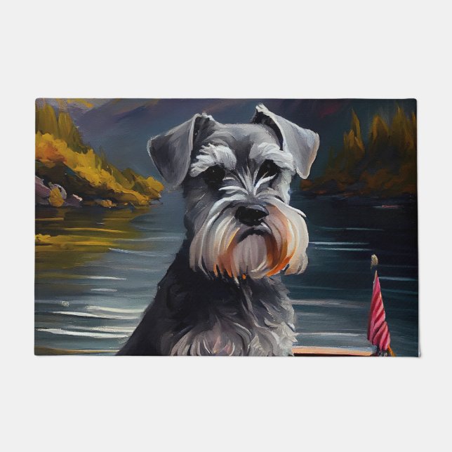 Schnauzer on a Paddle: A Scenic Adventure Doormat (Front)