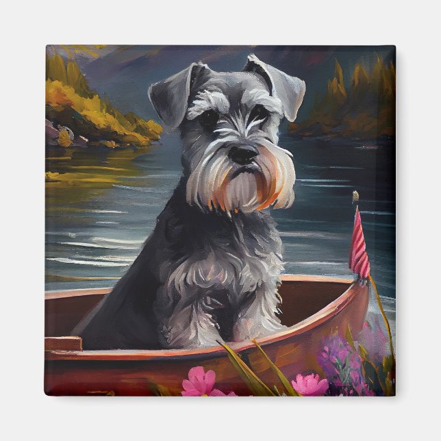 Schnauzer on a Paddle: A Scenic Adventure Magnet (Front)