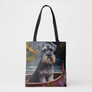 Schnauzer on a Paddle: A Scenic Adventure Tote Bag