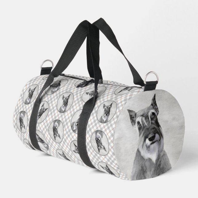 Schnauzer Painting Giant Cropped Original Dog Art Duffle Bag (Left Corner)
