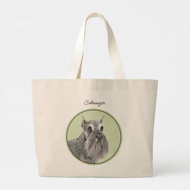 Schnauzer Painting Giant Standard Cropped Dog Art Large Tote Bag (Back)