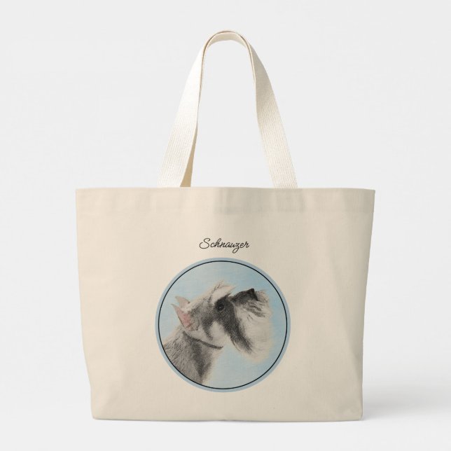 Schnauzer Painting Giant Standard Cropped Dog Art Large Tote Bag (Back)
