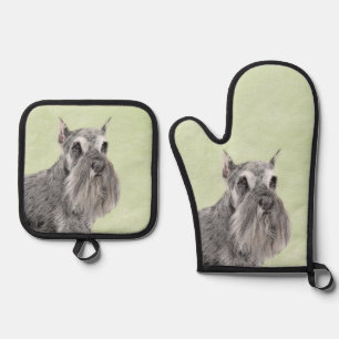 Schnauzer Painting Giant Standard Cropped Dog Art Oven Mitt & Pot Holder Set
