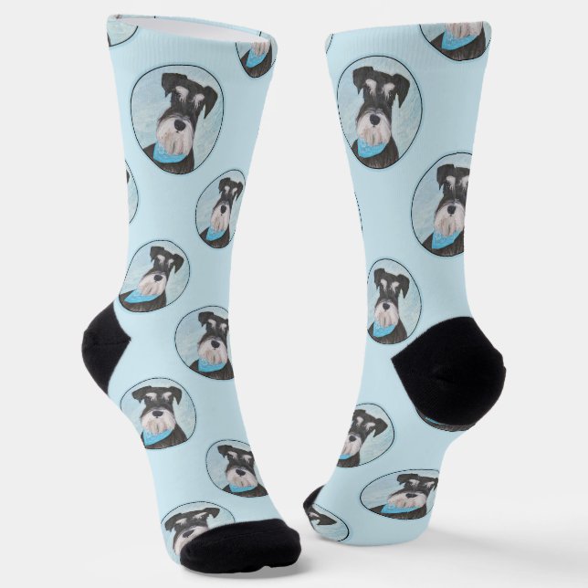 Schnauzer Painting Miniature Uncropped Pet Dog Art Socks (Angled)