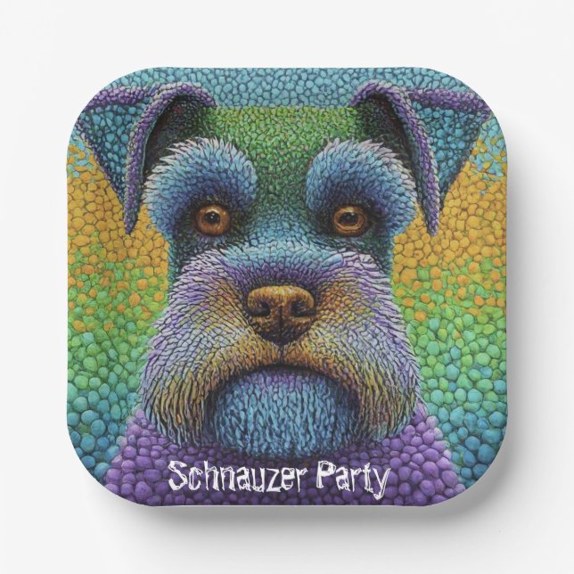 Schnauzer Party Dog Edit Text Personalize Paper Plates (Front)