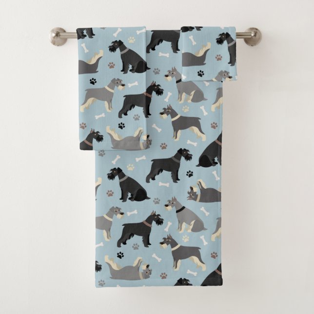 Schnauzer Paws and Bones Bath Towel Set (Insitu)