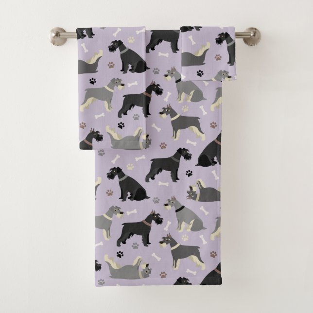 Schnauzer Paws and Bones Bath Towel Set (Insitu)