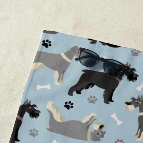 Schnauzer Paws and Bones Beach Towel