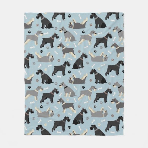 Schnauzer Paws and Bones Fleece Blanket