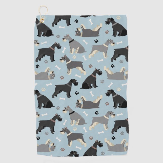 Schnauzer Paws and Bones Golf Towel (Front)