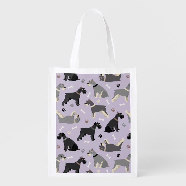 Schnauzer Paws and Bones Grocery Bag (Front)