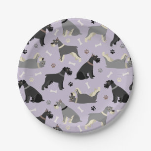 Schnauzer Paws and Bones Paper Plate