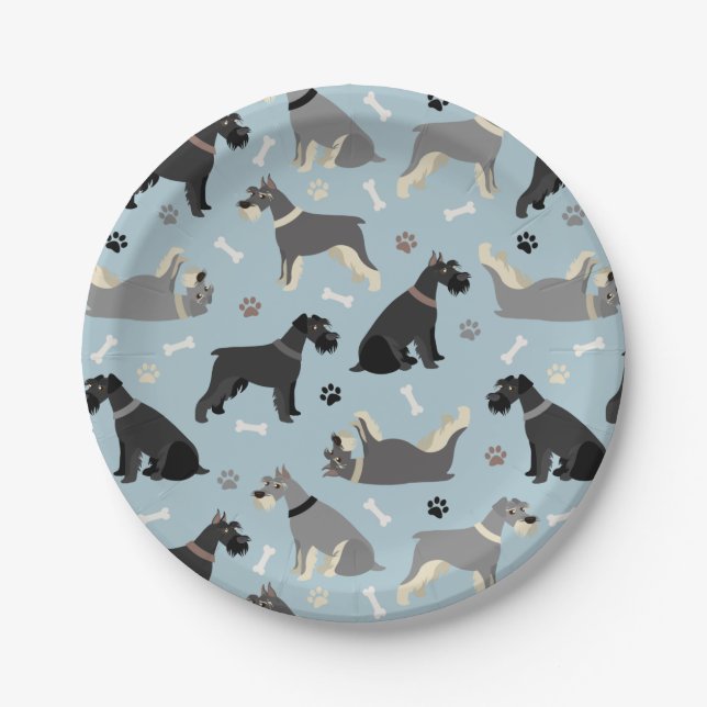 Schnauzer Paws and Bones Paper Plates (Front)