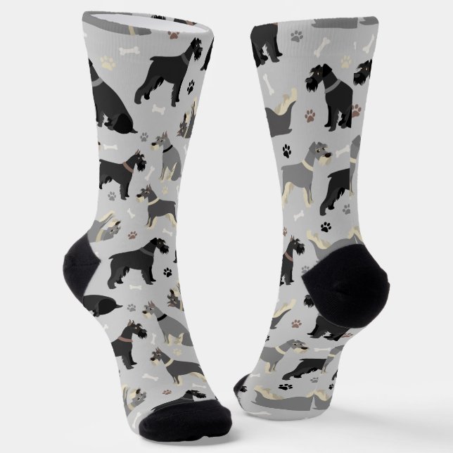 Schnauzer Paws and Bones Socks (Angled)