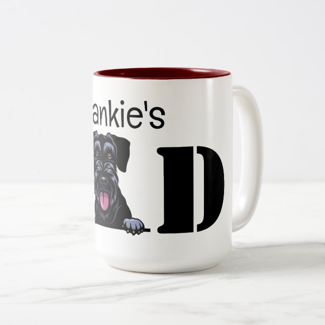 Schnauzer Peeking Personalized Dad Two-Tone Coffee Mug (Front Right)