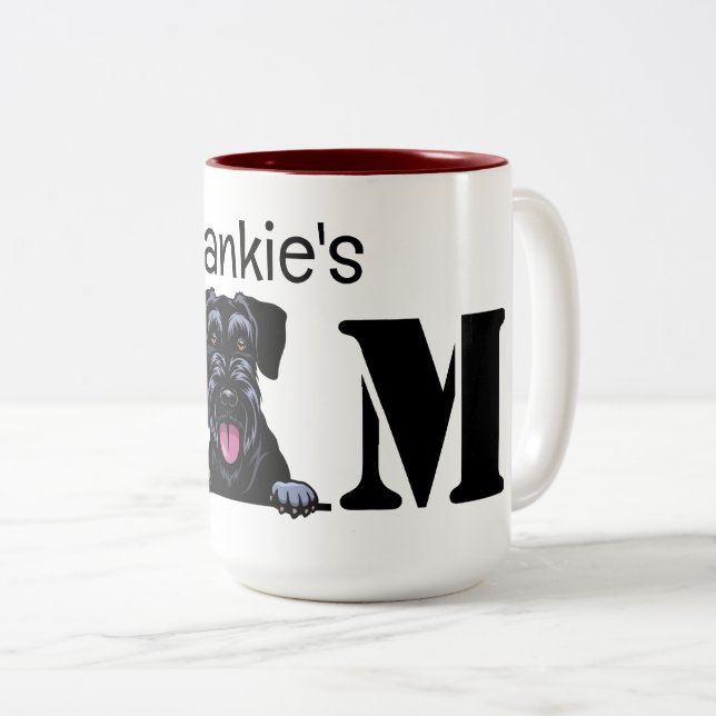 Schnauzer Peeking Personalized Mom Two-Tone Coffee Mug (Front Right)