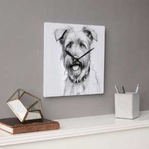 Schnauzer Portrait Pencil Sketch Square Wall Clock