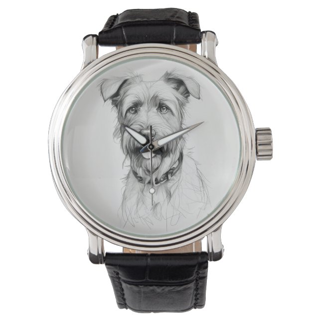 Schnauzer Portrait Pencil Sketch Watch (Front)