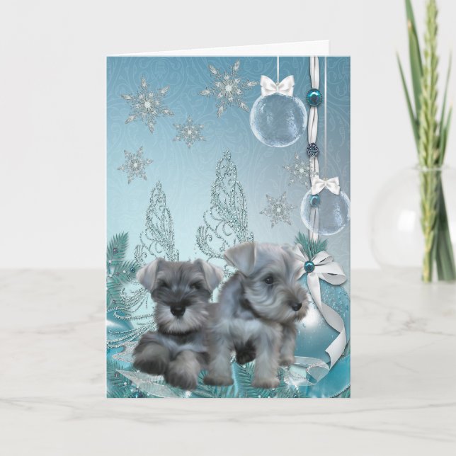 Schnauzer Puppies Christmas Card (Front)