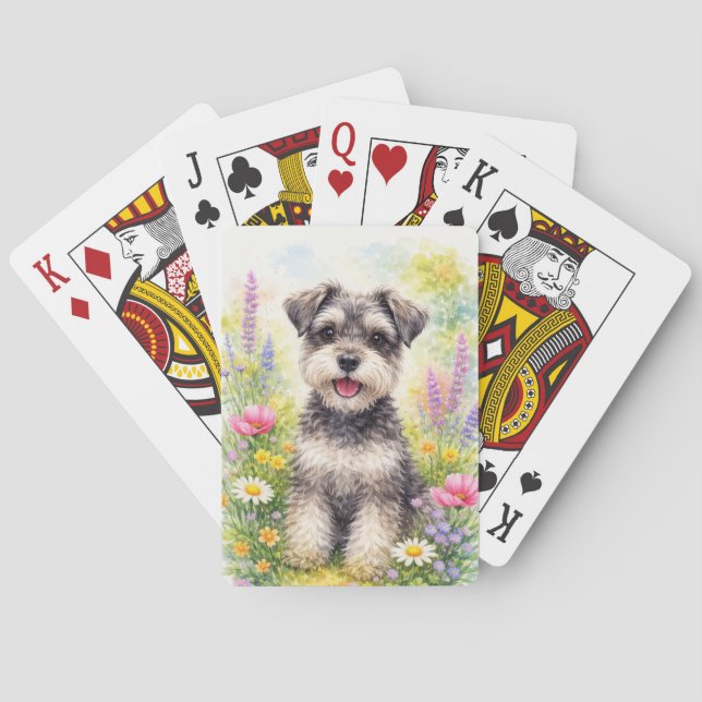 Schnauzer Puppy and Wildflower Playing Cards (Back)