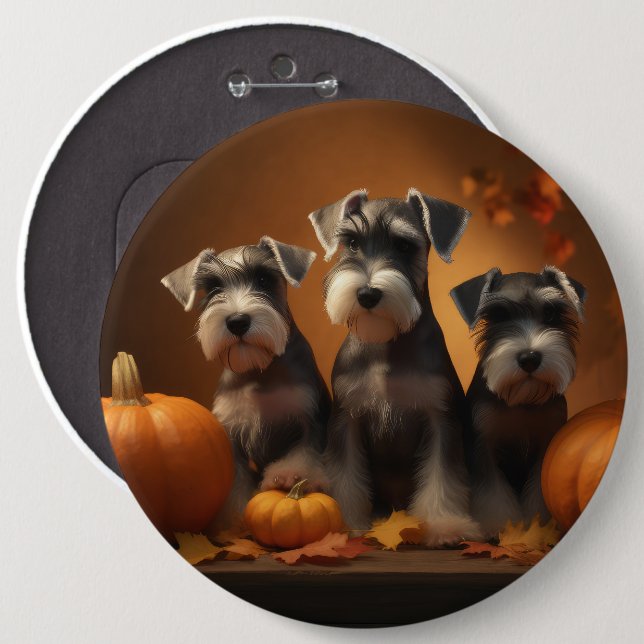 Schnauzer Puppy Autumn Delight Pumpkin  Button (Front & Back)