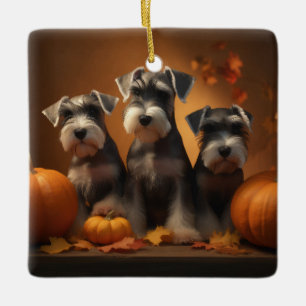 Schnauzer Puppy Autumn Delight Pumpkin Ceramic Ornament