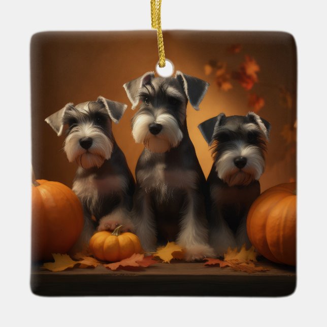 Schnauzer Puppy Autumn Delight Pumpkin  Ceramic Ornament (Front)