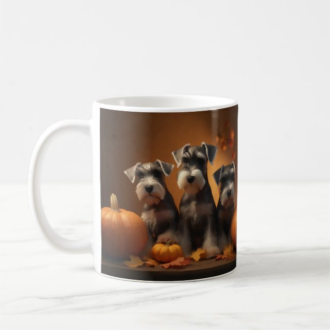 Schnauzer Puppy Autumn Delight Pumpkin  Coffee Mug (Left)