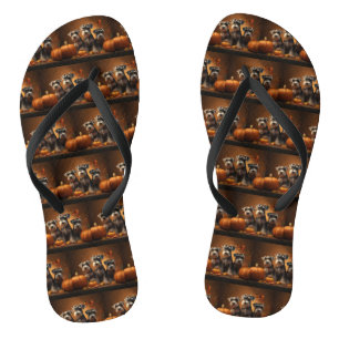 Schnauzer Puppy Autumn Delight Pumpkin Flip Flops