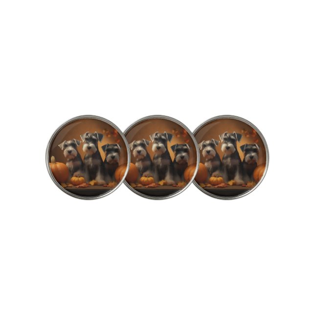 Schnauzer Puppy Autumn Delight Pumpkin  Golf Ball Marker (3 Up)