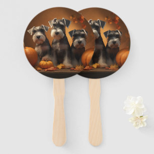 Schnauzer Puppy Autumn Delight Pumpkin Hand Fan