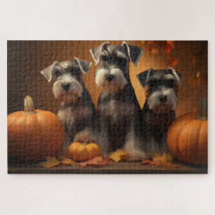 Schnauzer Puppy Autumn Delight Pumpkin  Jigsaw Puzzle