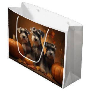 Schnauzer Puppy Autumn Delight Pumpkin Large Gift Bag