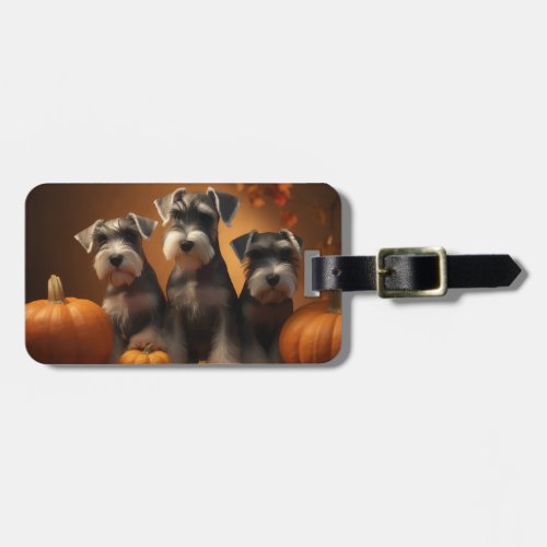 Schnauzer Puppy Autumn Delight Pumpkin  Luggage Tag