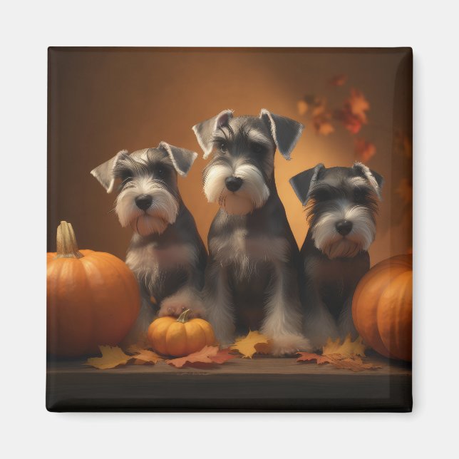 Schnauzer Puppy Autumn Delight Pumpkin  Magnet (Front)