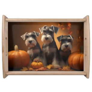 Schnauzer Puppy Autumn Delight Pumpkin  Serving Tray