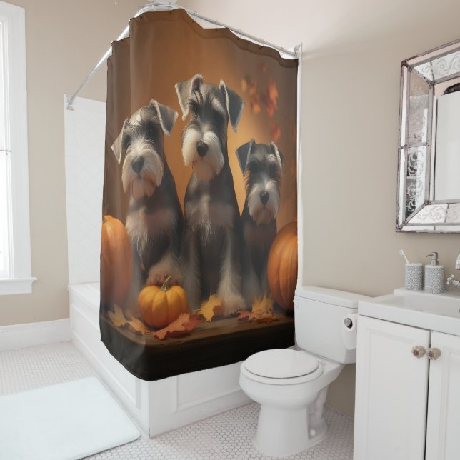 Schnauzer Puppy Autumn Delight Pumpkin  Shower Curtain (In Situ)