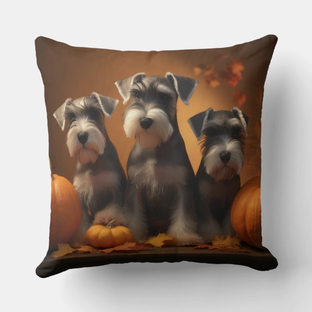 Schnauzer Puppy Autumn Delight Pumpkin  Throw Pillow (Back)