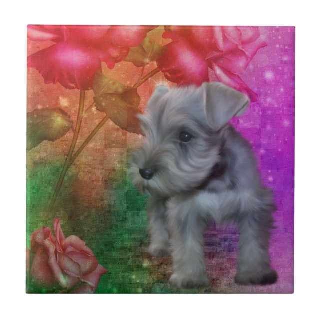 Schnauzer Puppy Dog Animal Art Ceramic Tile (Front)