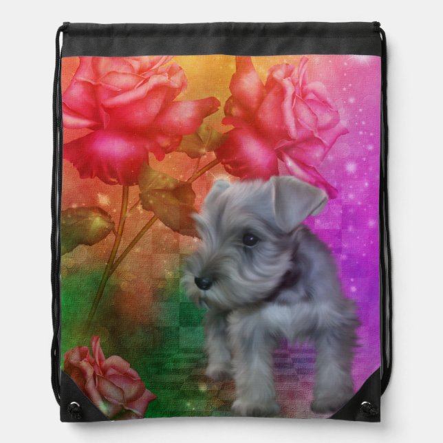 Schnauzer Puppy Dog Animal Art   Drawstring Bag (Front)