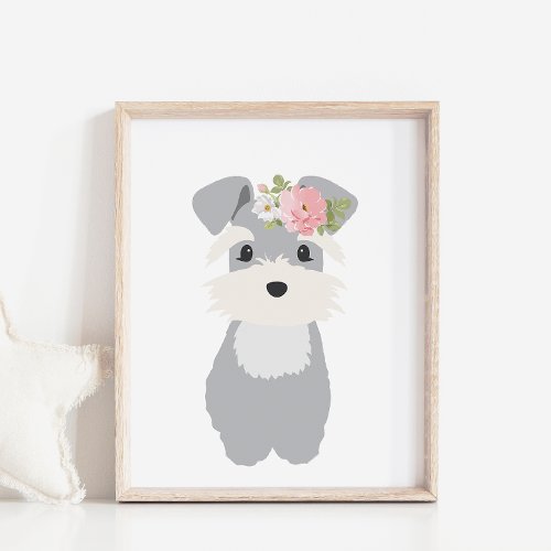 Schnauzer Puppy Dog with Flower Crown Kids Poster